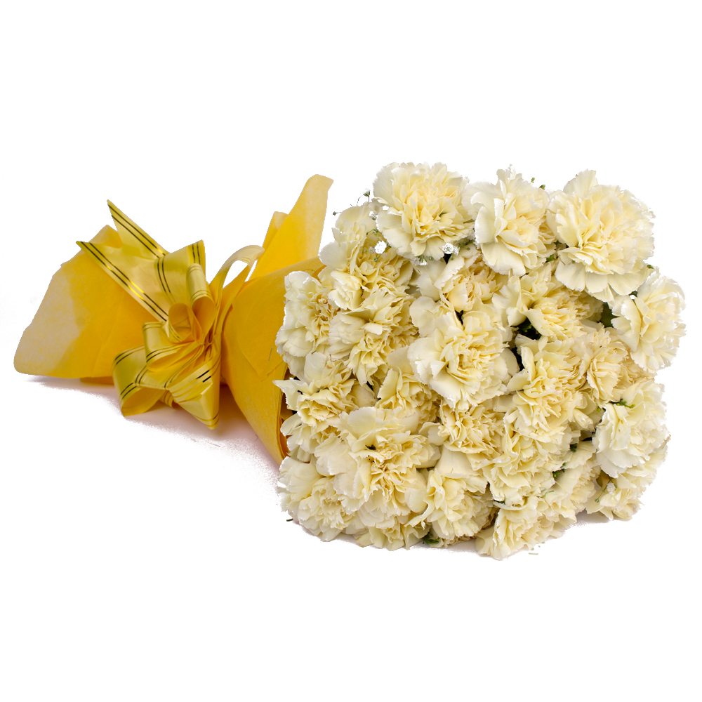 Twenty Four Yellow Carnations with Tissue Packing