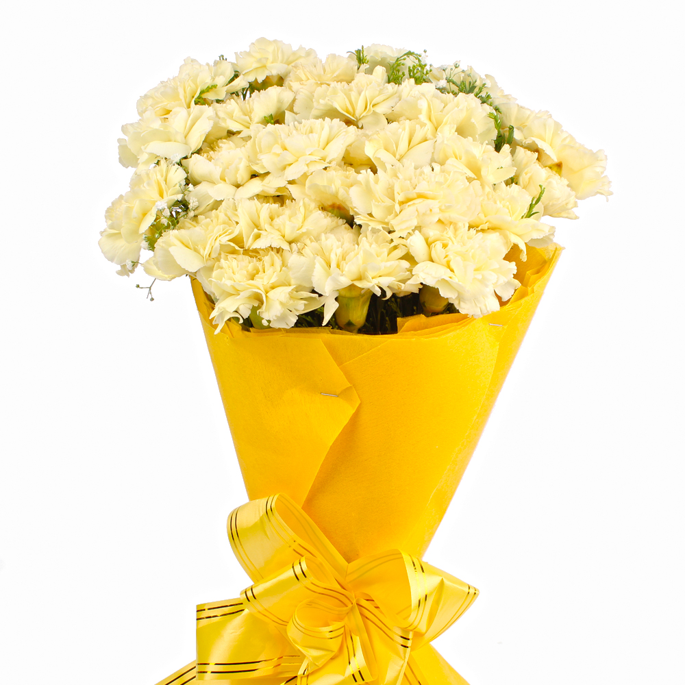 Twenty Four Yellow Carnations with Tissue Packing