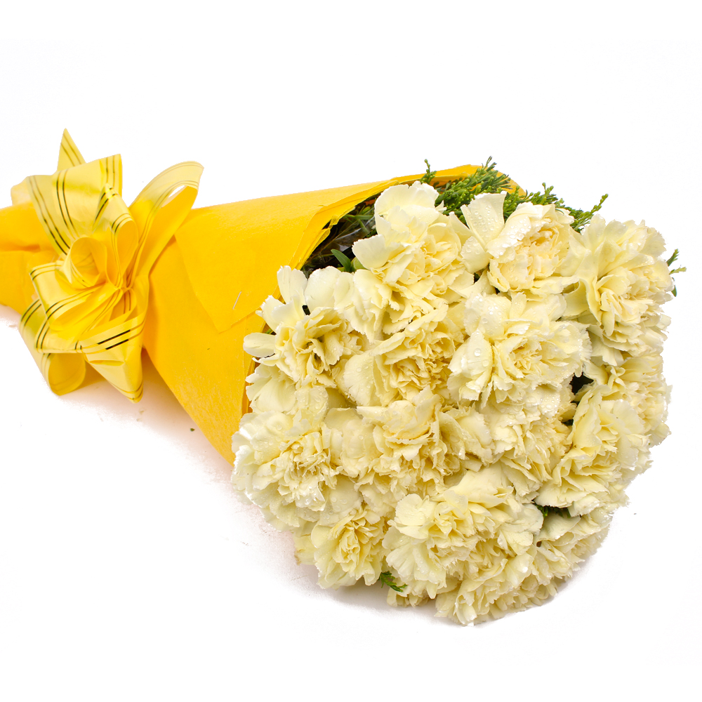 Sixteen Yellow Carnations Tissue Wrapped