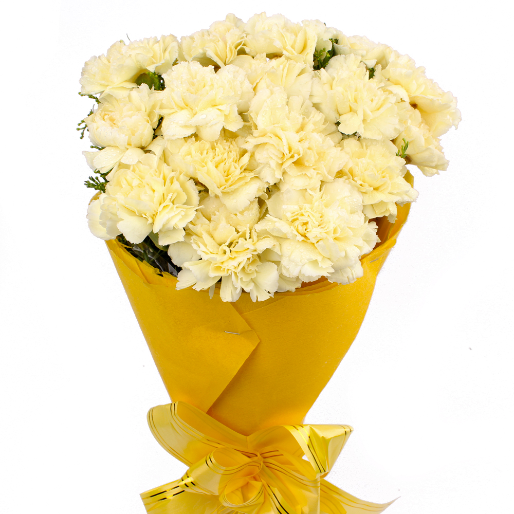 Sixteen Yellow Carnations Tissue Wrapped
