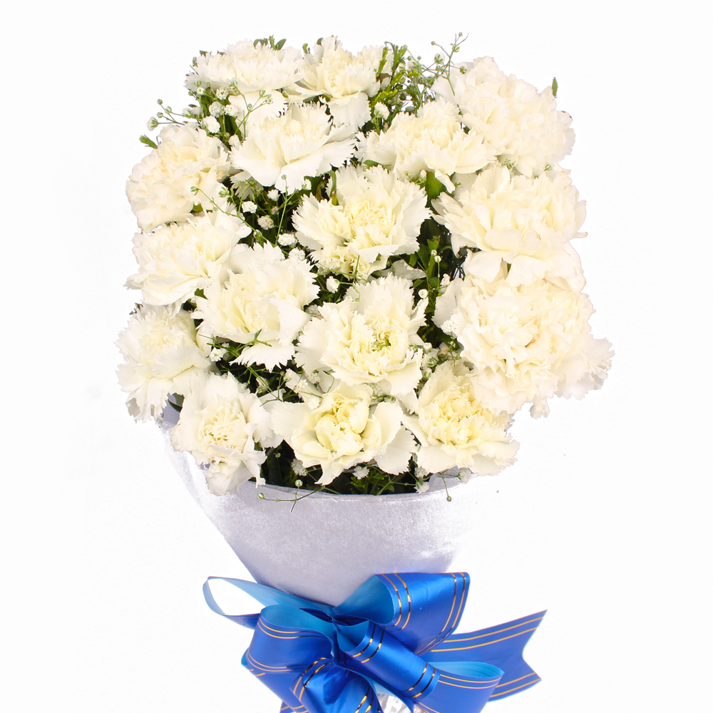 Fifteen White Carnations Tissue Wrapped