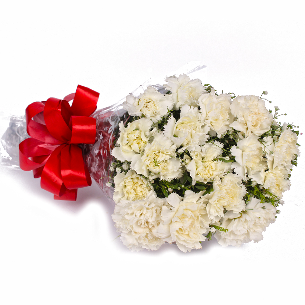 Fifteen White Carnations Hand Bouquet