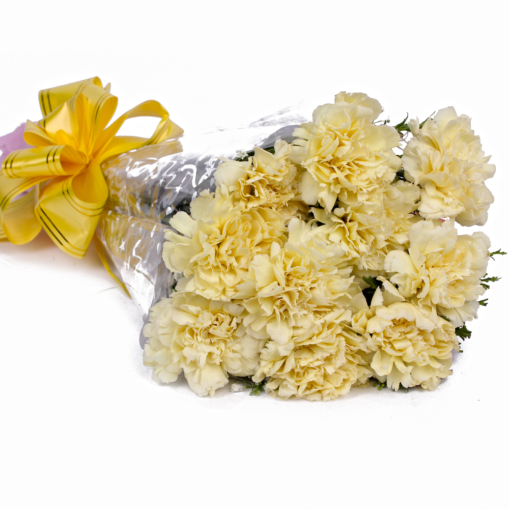 Ten Yellow Carnations in Cellephane Packing