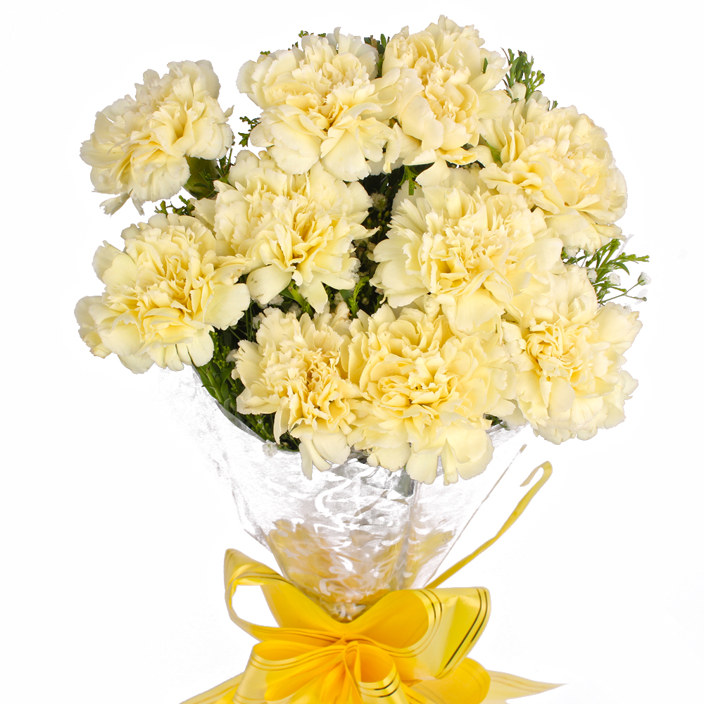 Ten Yellow Carnations in Cellephane Packing