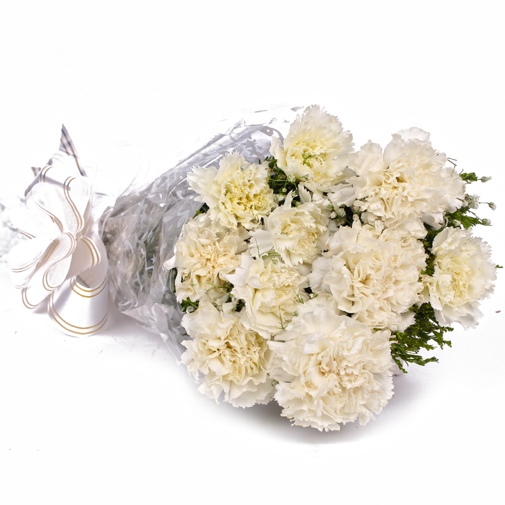 Snowiest White Ten Carnations Bouquet