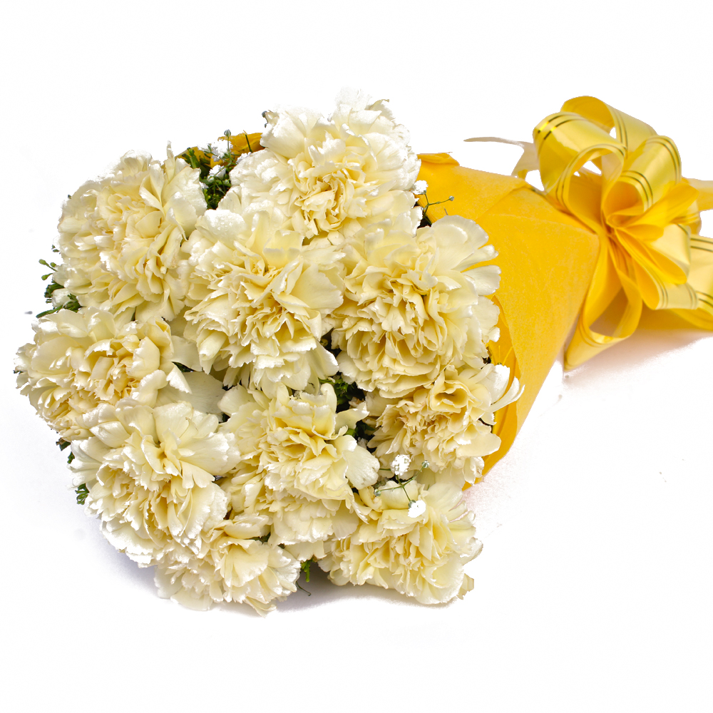 Bunch of 10 Yellow Carnations in Tissue Packed