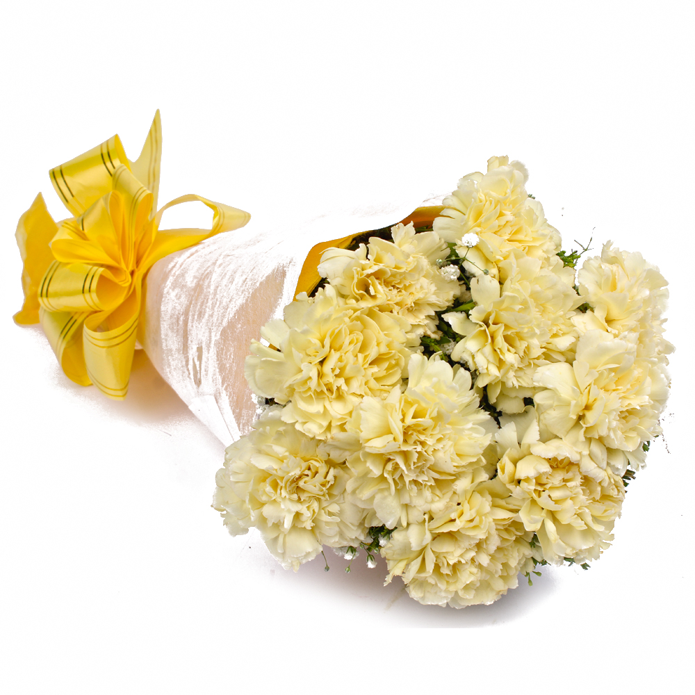 Bouquet of 10 Yellow Carnations Tissue Wrapped