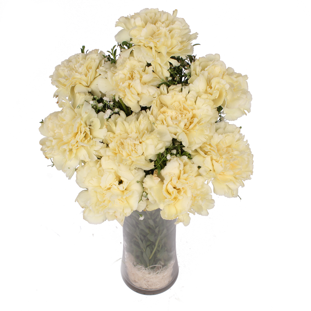 Simple Vase of Ten Yellow Carnations