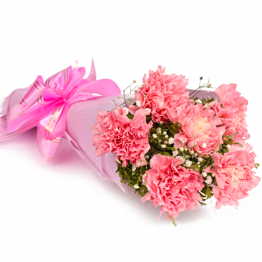 Bouquet of 6 Pink Carnations in Tissue Wrapped