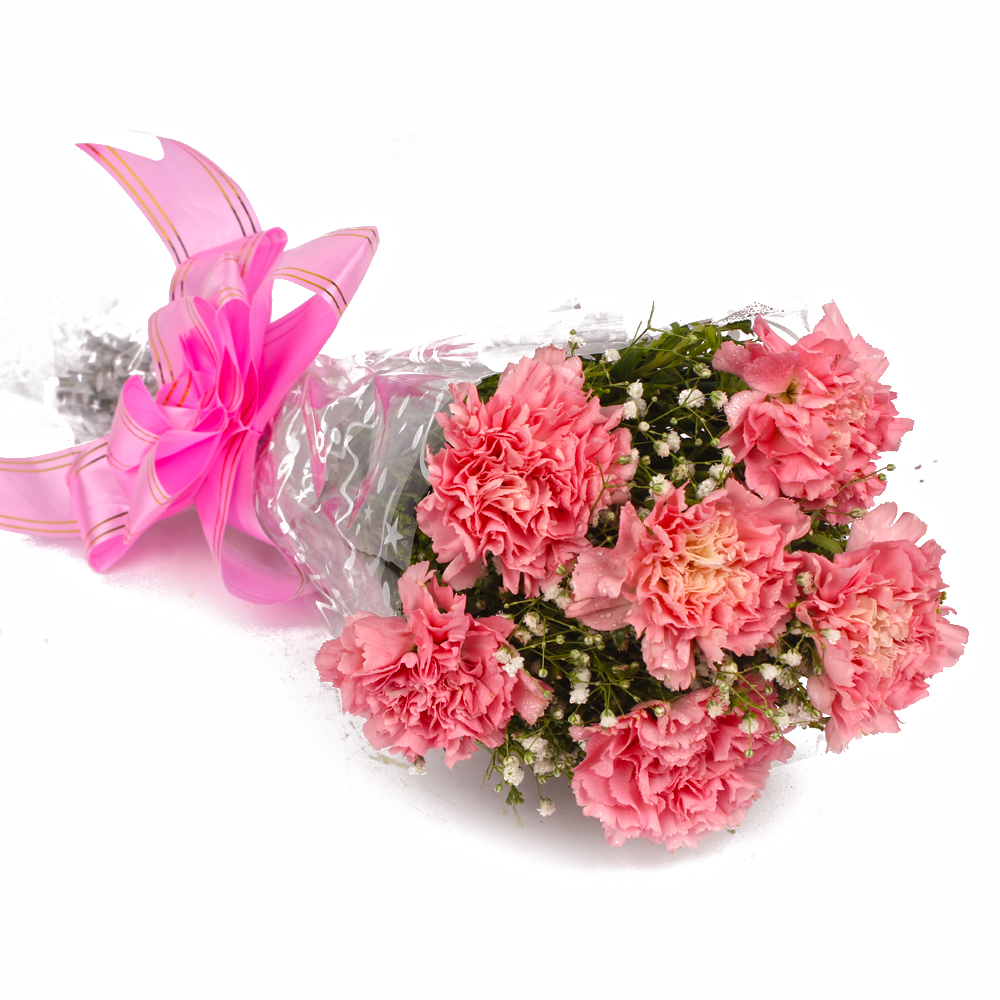Bouquet of Cute Six Pink Carnations
