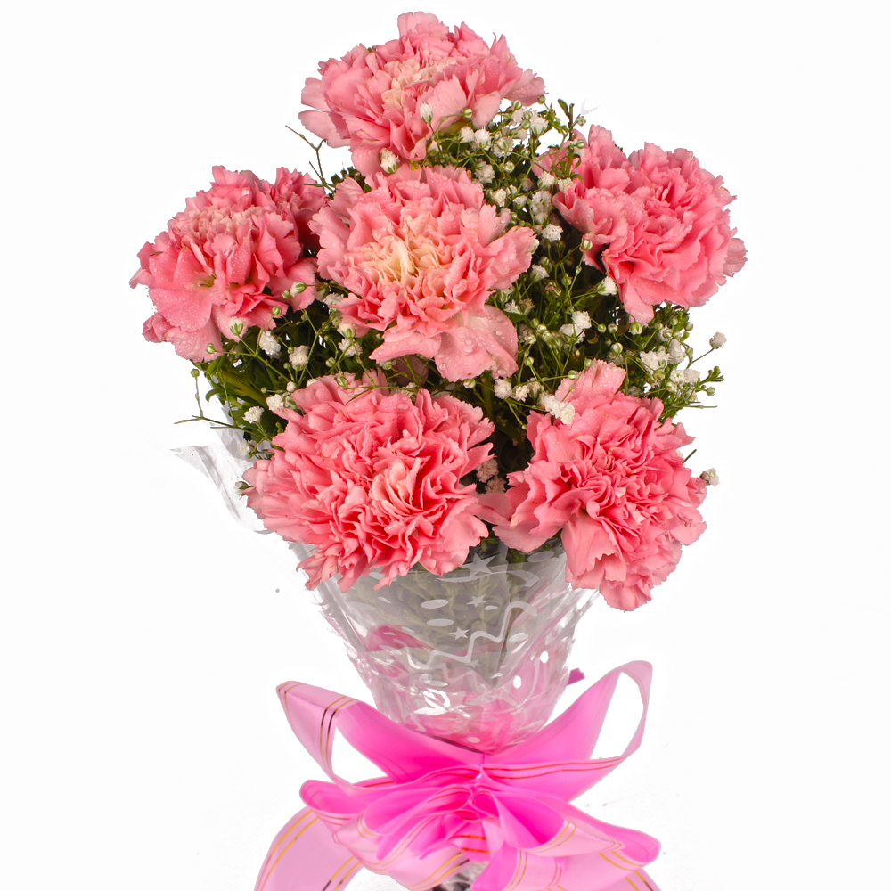 Bouquet of Cute Six Pink Carnations
