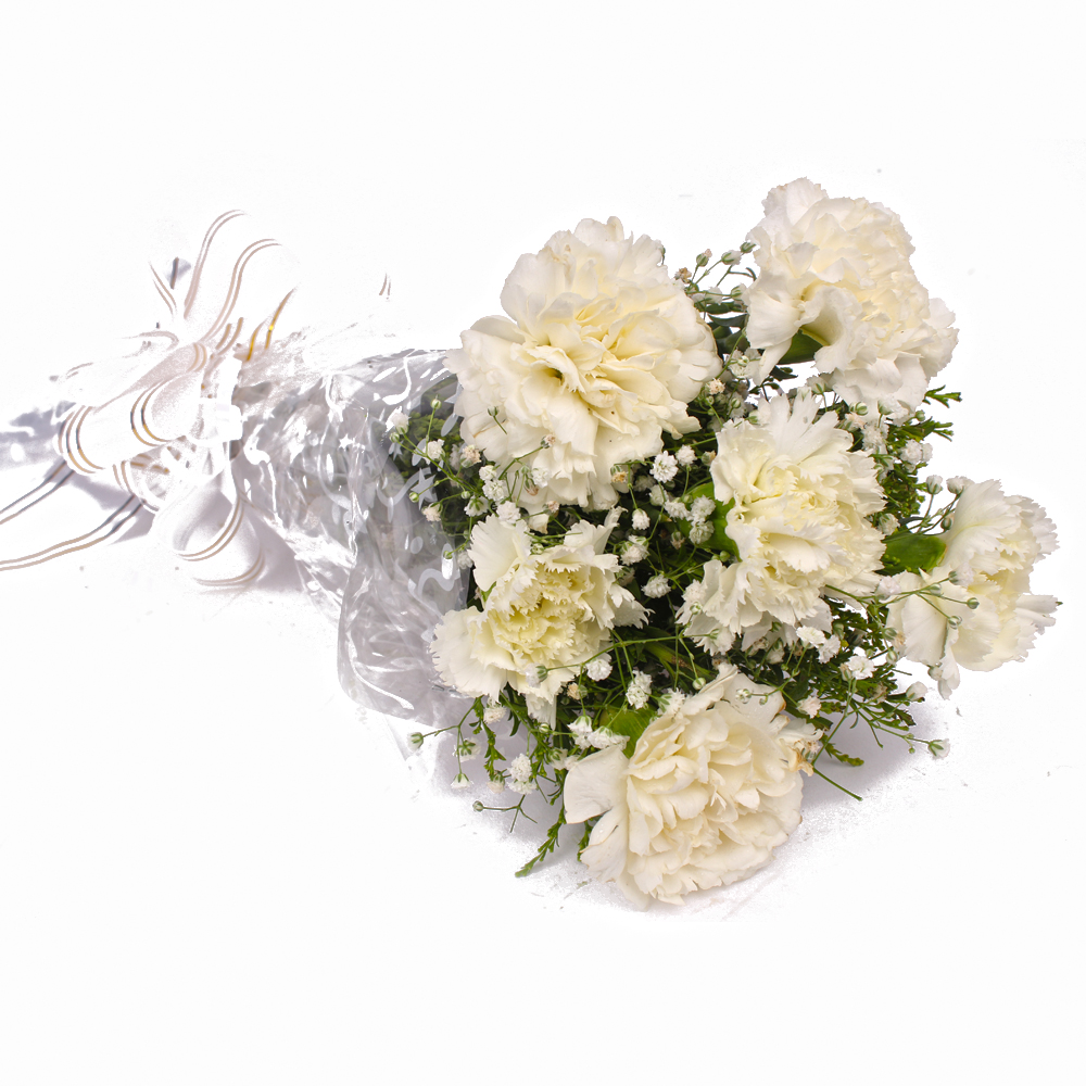 Pure White Six Carnations Bouquet