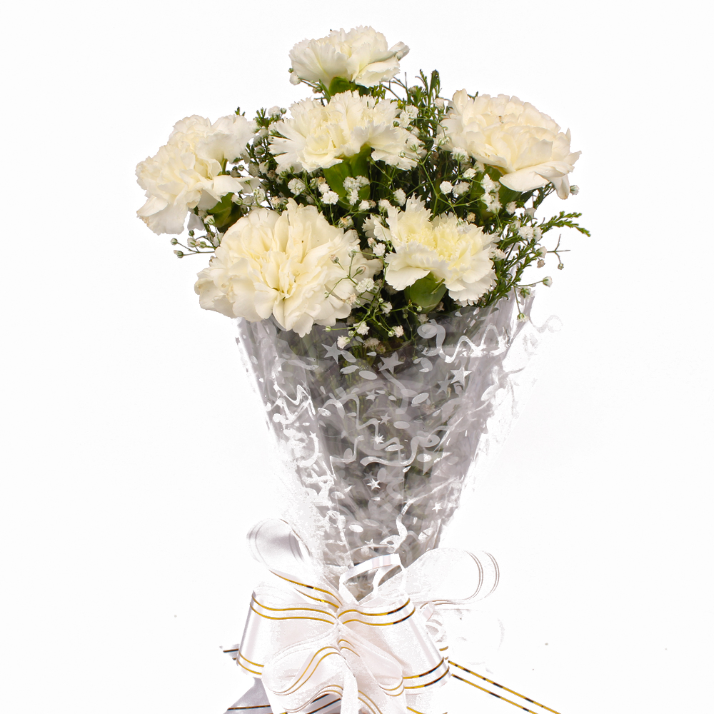 Pure White Six Carnations Bouquet
