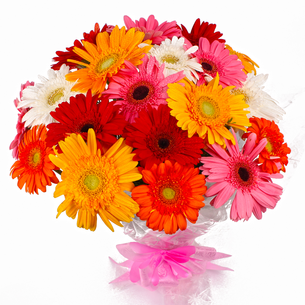 Eighteen Colorful Fresh Gerberas Bouquet