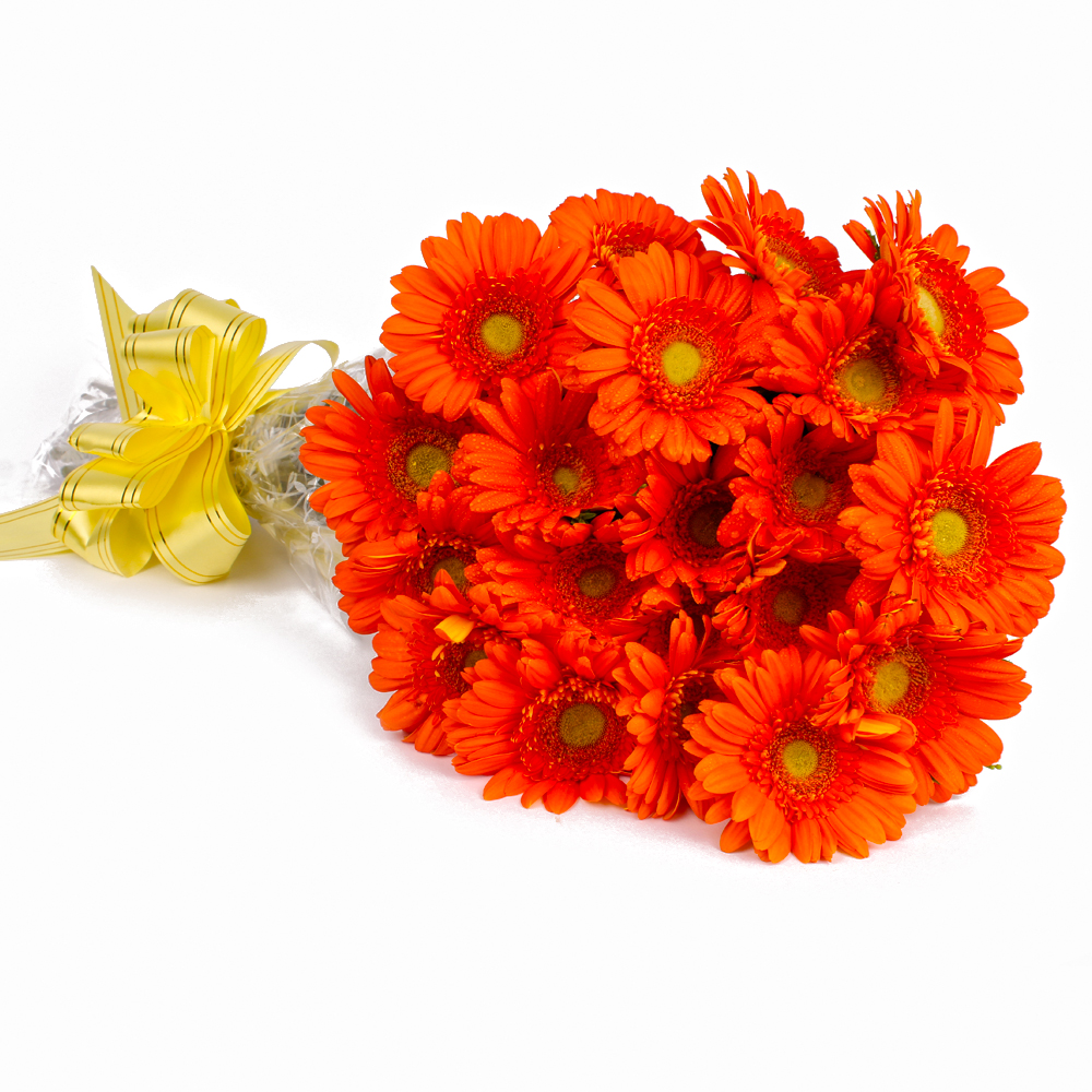 Twenty Orange Gerberas Bouquet with Cellophane Packing