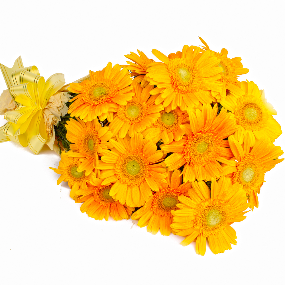 Bouquet of 15 Yellow Gerberas with Tissue Packing