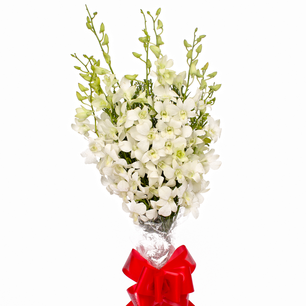 Exotic Ten White Orchids Hand Tied Bunch