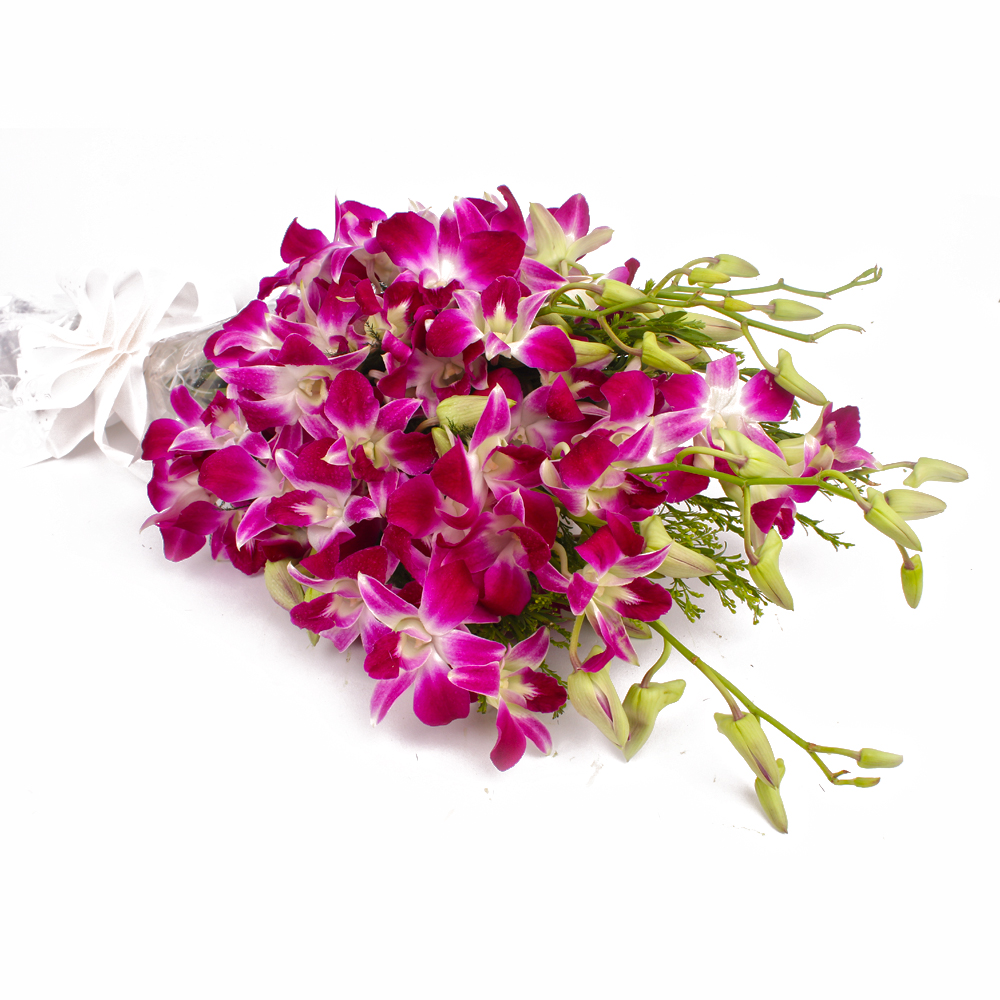 Exotic 10 Purple Orchids Hand Tied Bunch