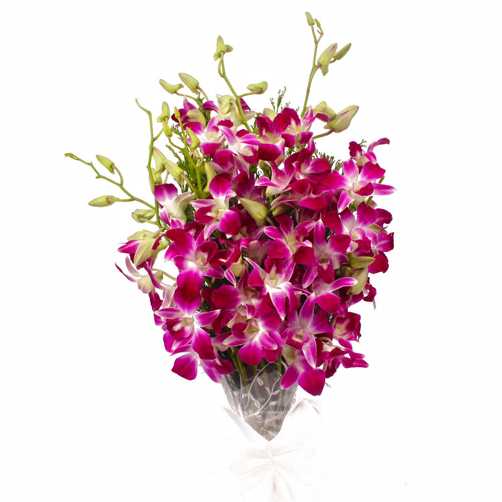 Exotic 10 Purple Orchids Hand Tied Bunch