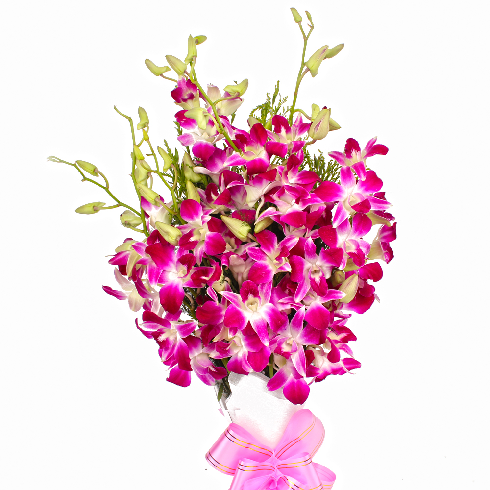 Exotic Bouquet of 10 Purple Orchids with Tissue Wrapping