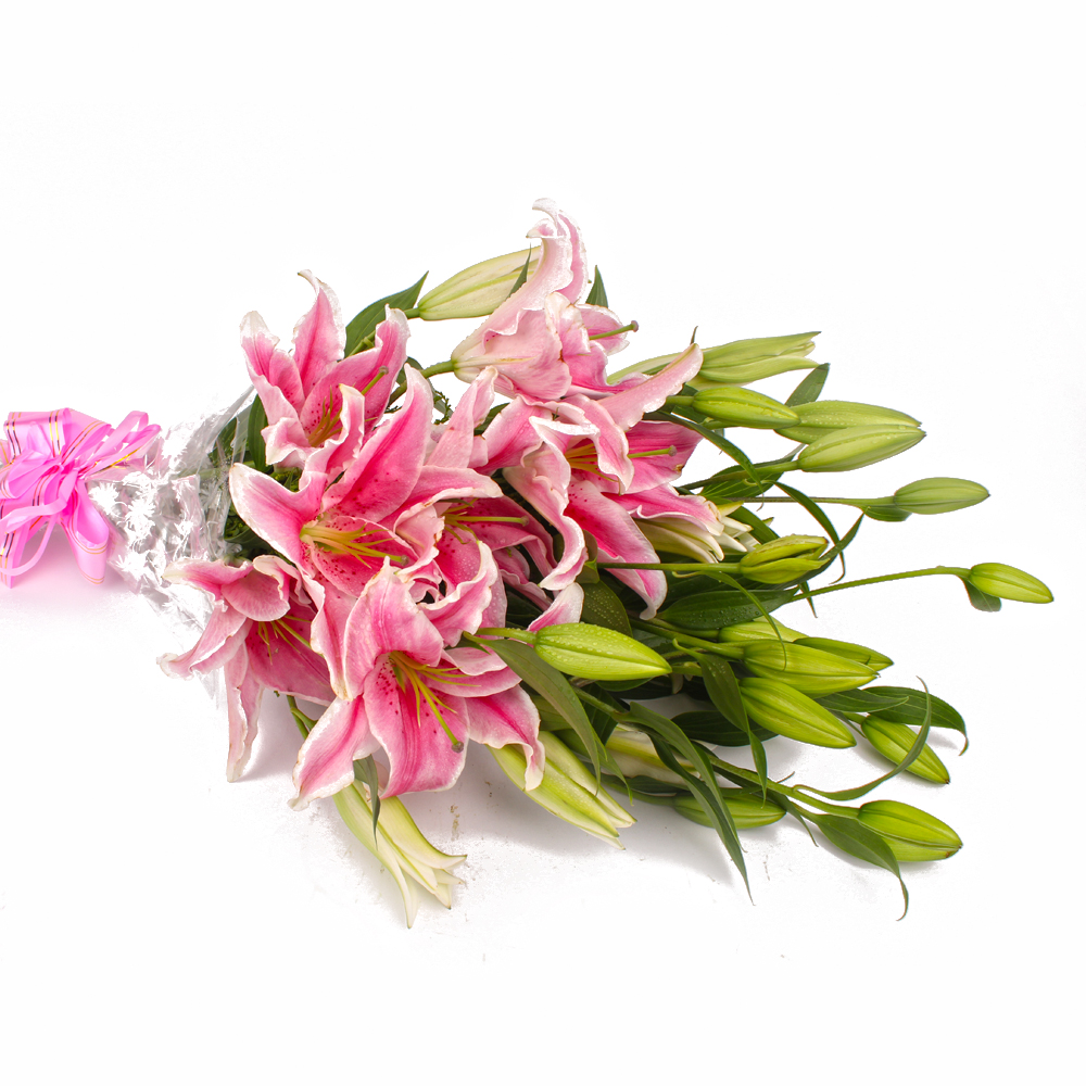 10 Stem of Pink Lilies Hand Tied Bunch