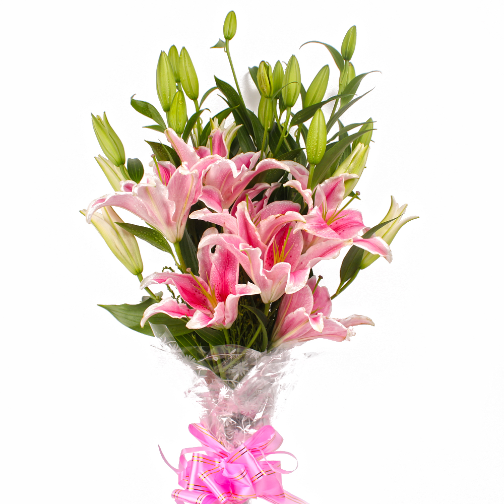 10 Stem of Pink Lilies Hand Tied Bunch