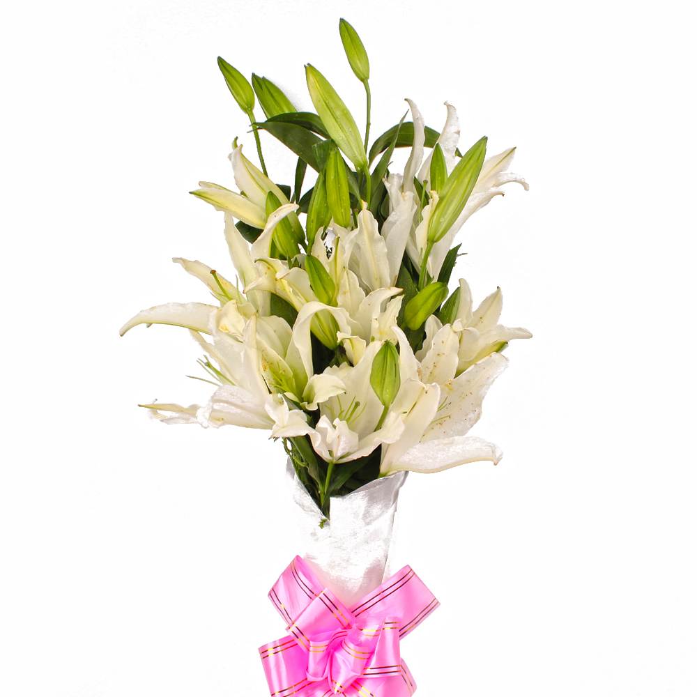 10 Exotic White Lilies in Tissue Wrapping