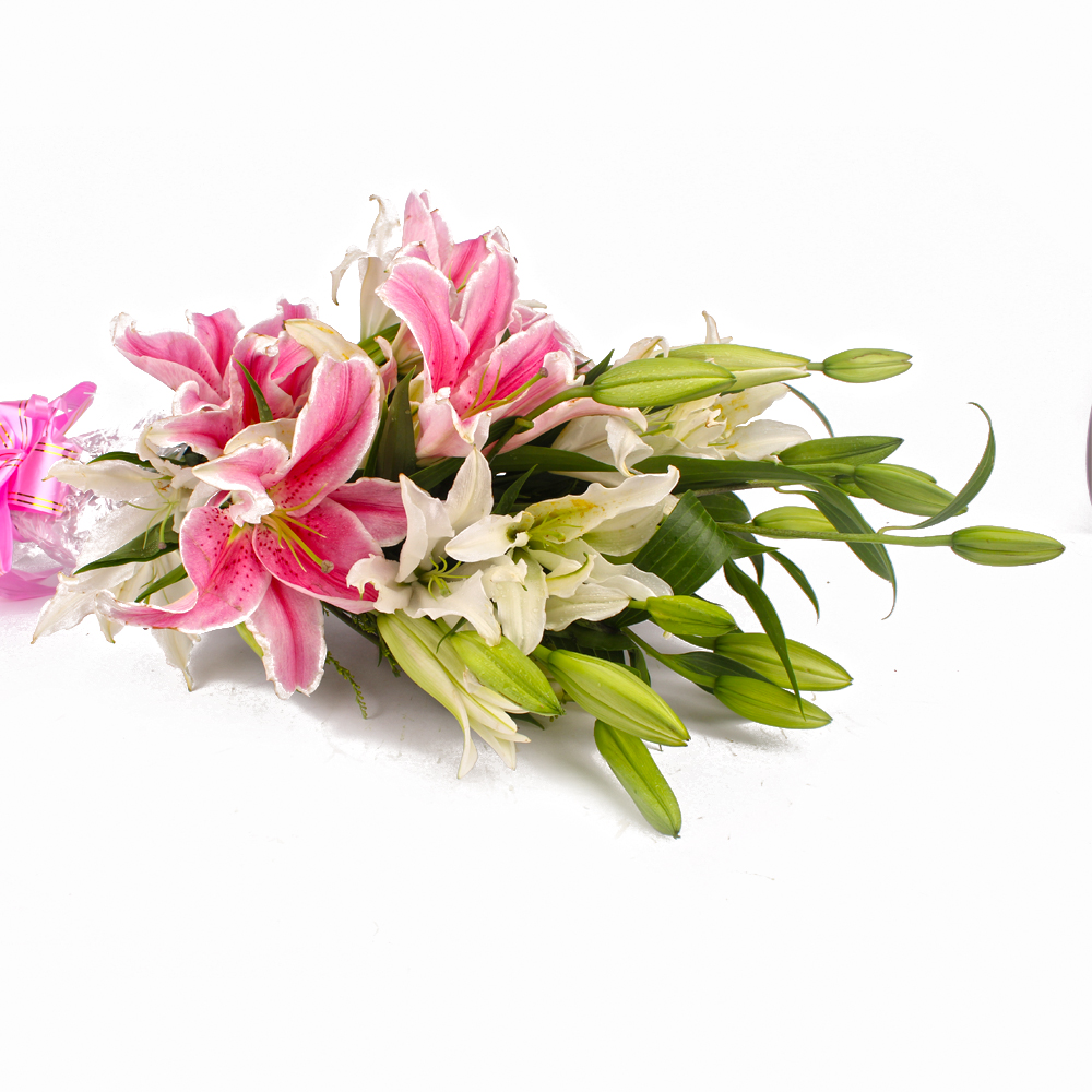 10 Stem of Mix Color Lilies Hand Tied Bunch