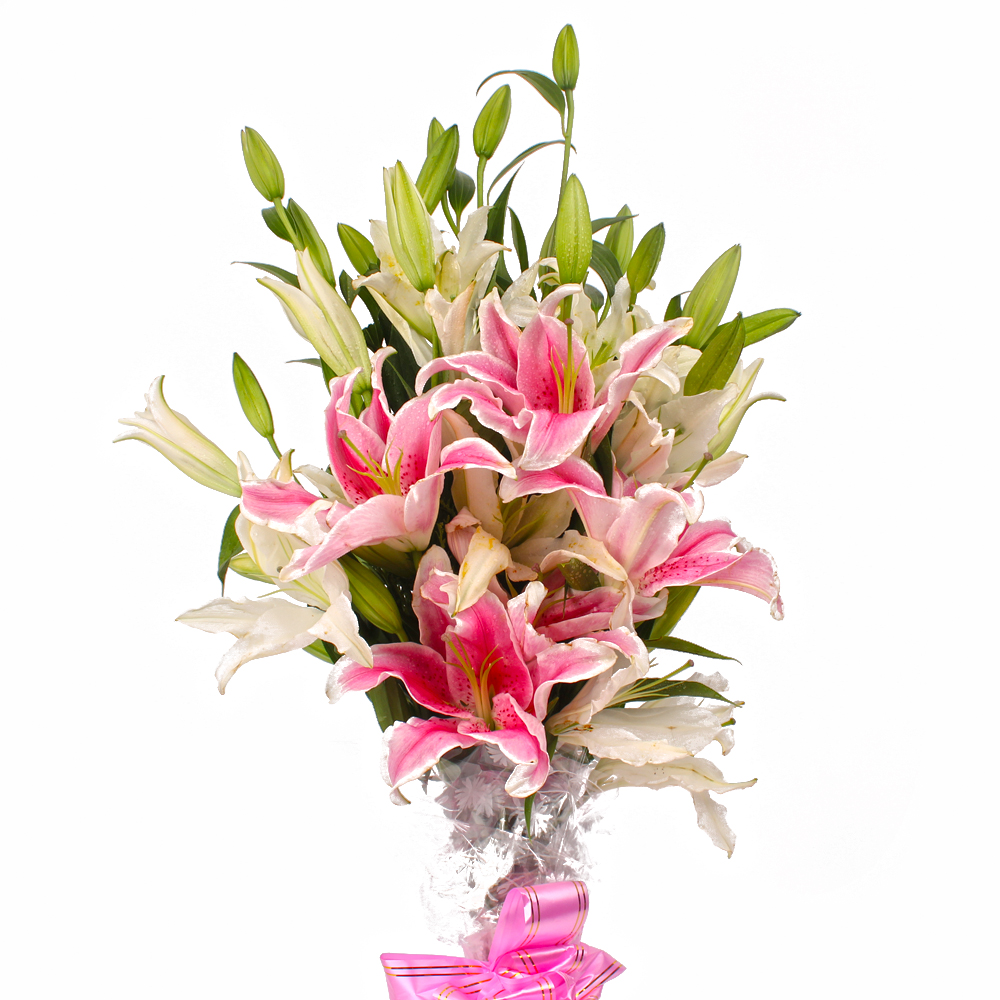 10 Stem of Mix Color Lilies Hand Tied Bunch