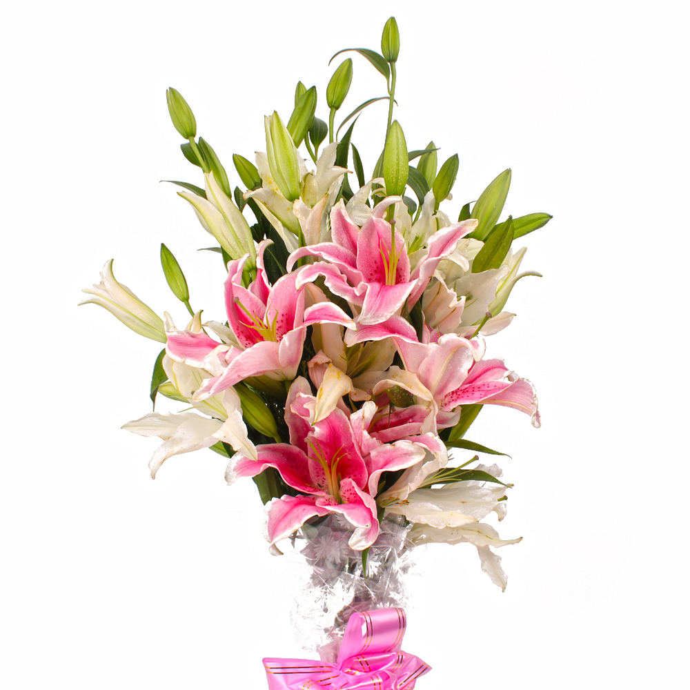 10 Stem of Mix Color Lilies Hand Tied Bunch