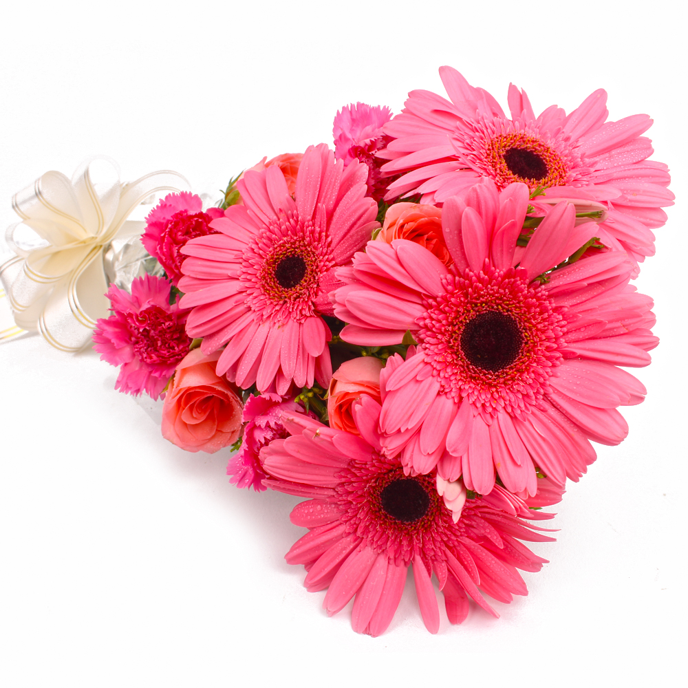 Dozen Pink Color Mix Flowers Hand Tied