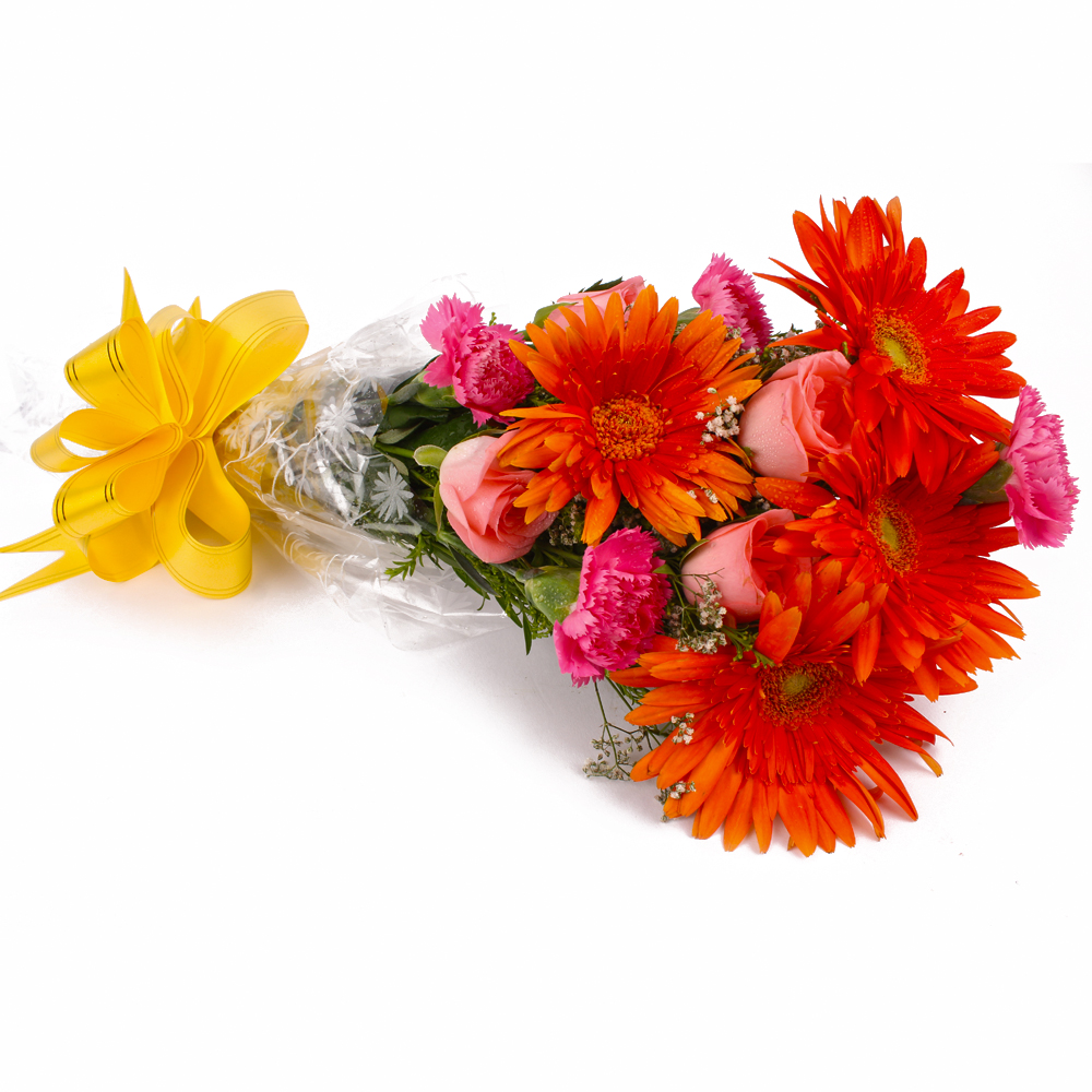 Mix Seasonal Flowers Hand Bunch Cellophane Wrapped