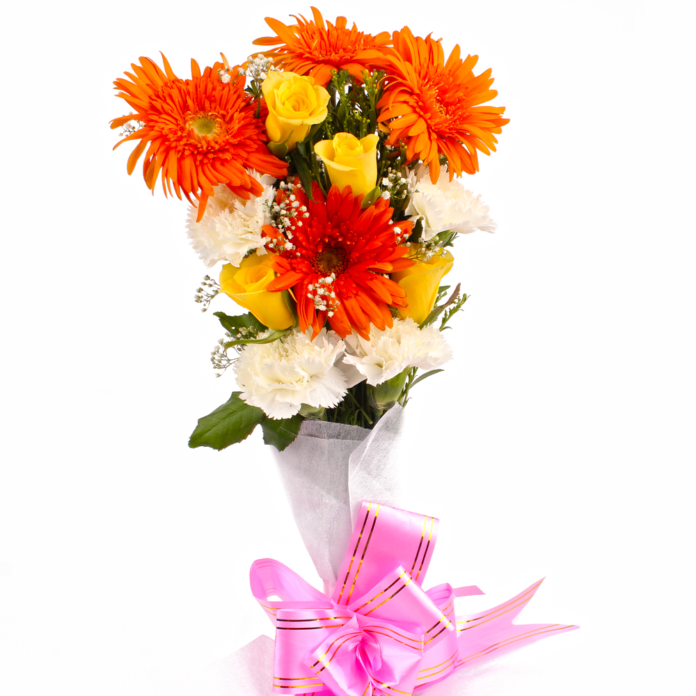 Bunch of Assortment of Seasonal Flowers  in Paper Wrapping
