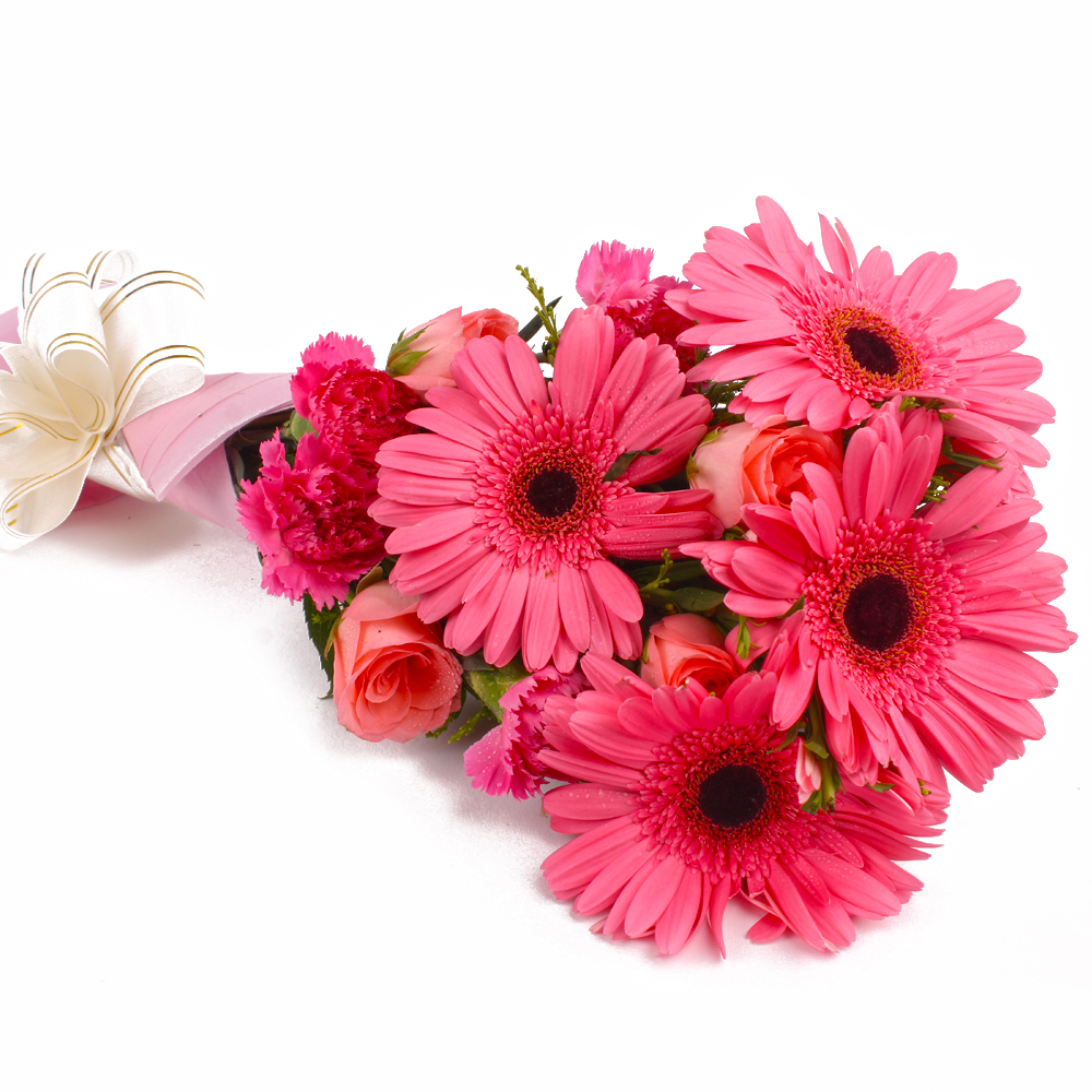 Lovely Twelve Pink Color Flowers Bouquet