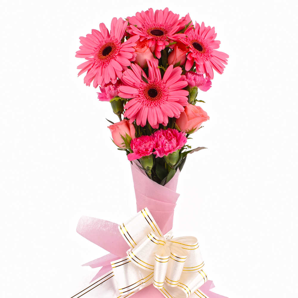 Lovely Twelve Pink Color Flowers Bouquet