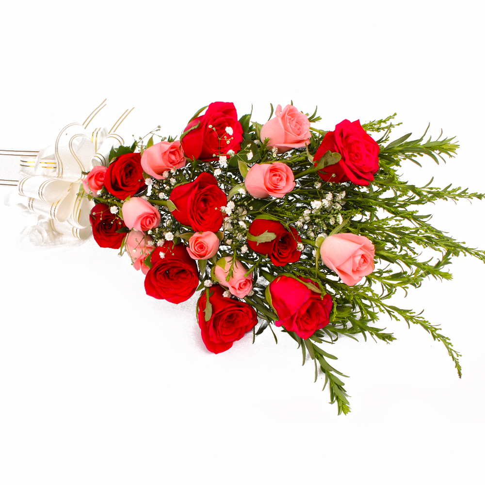 Elegant Eighteen Pink and Red Roses Bouquet