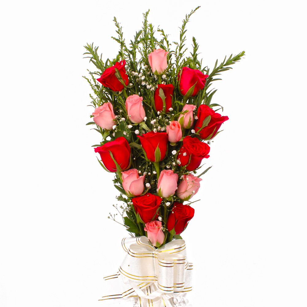 Elegant Eighteen Pink and Red Roses Bouquet