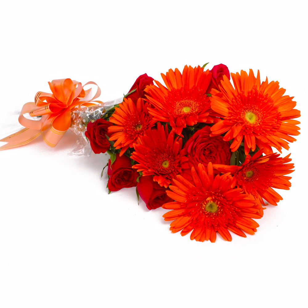 Bouquet of Orange Gerberas and Red Roses