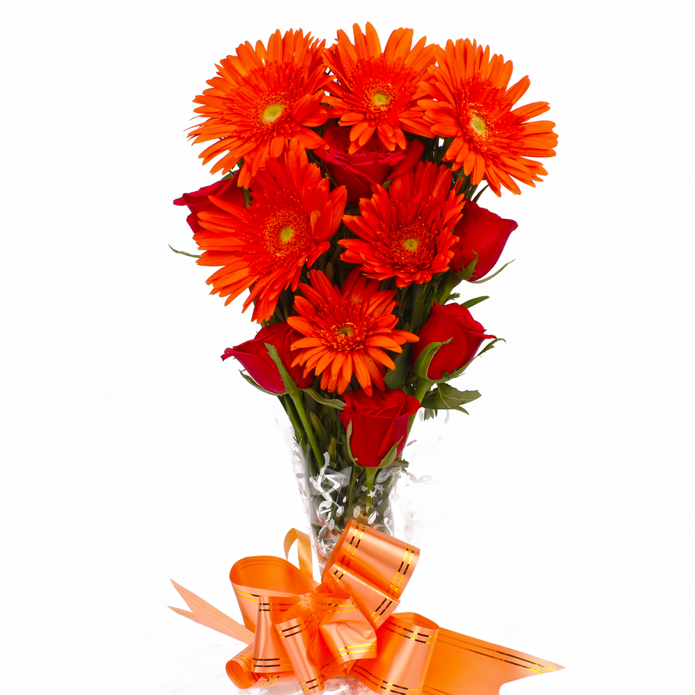 Bouquet of Orange Gerberas and Red Roses