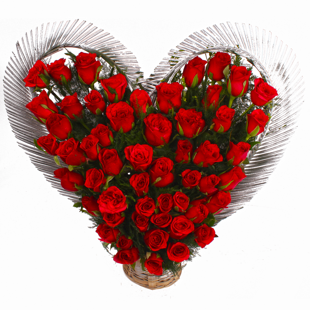 Heart Shape Arrangement of Fifty Red Roses