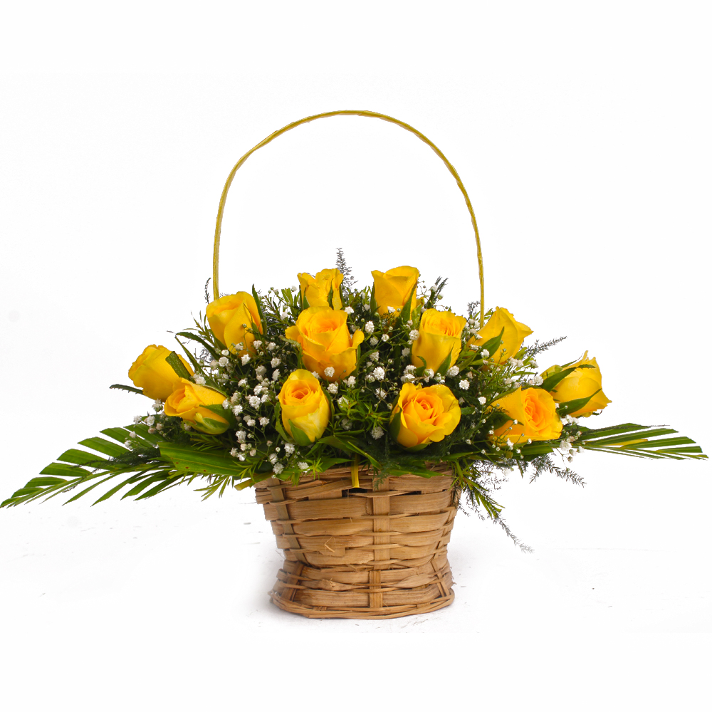 Basket Arrangement of Twelve Yellow Roses