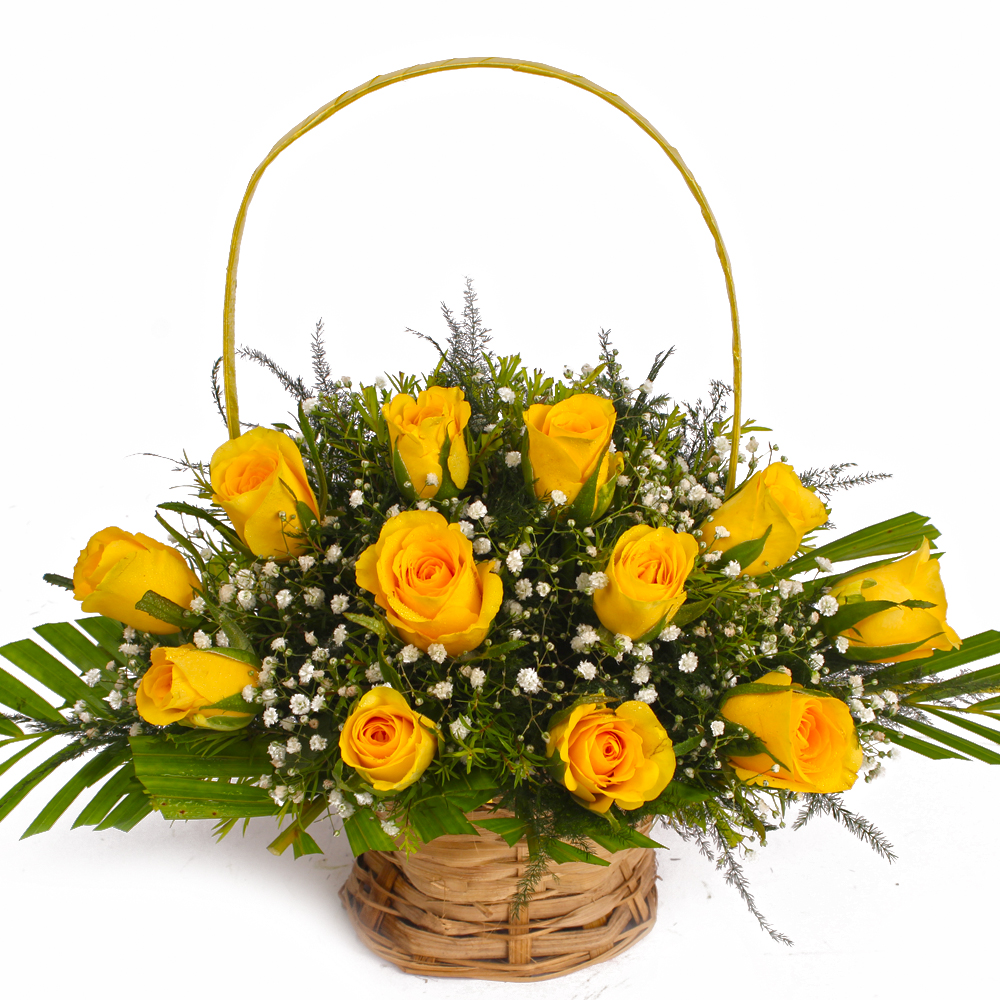 Basket Arrangement of Twelve Yellow Roses