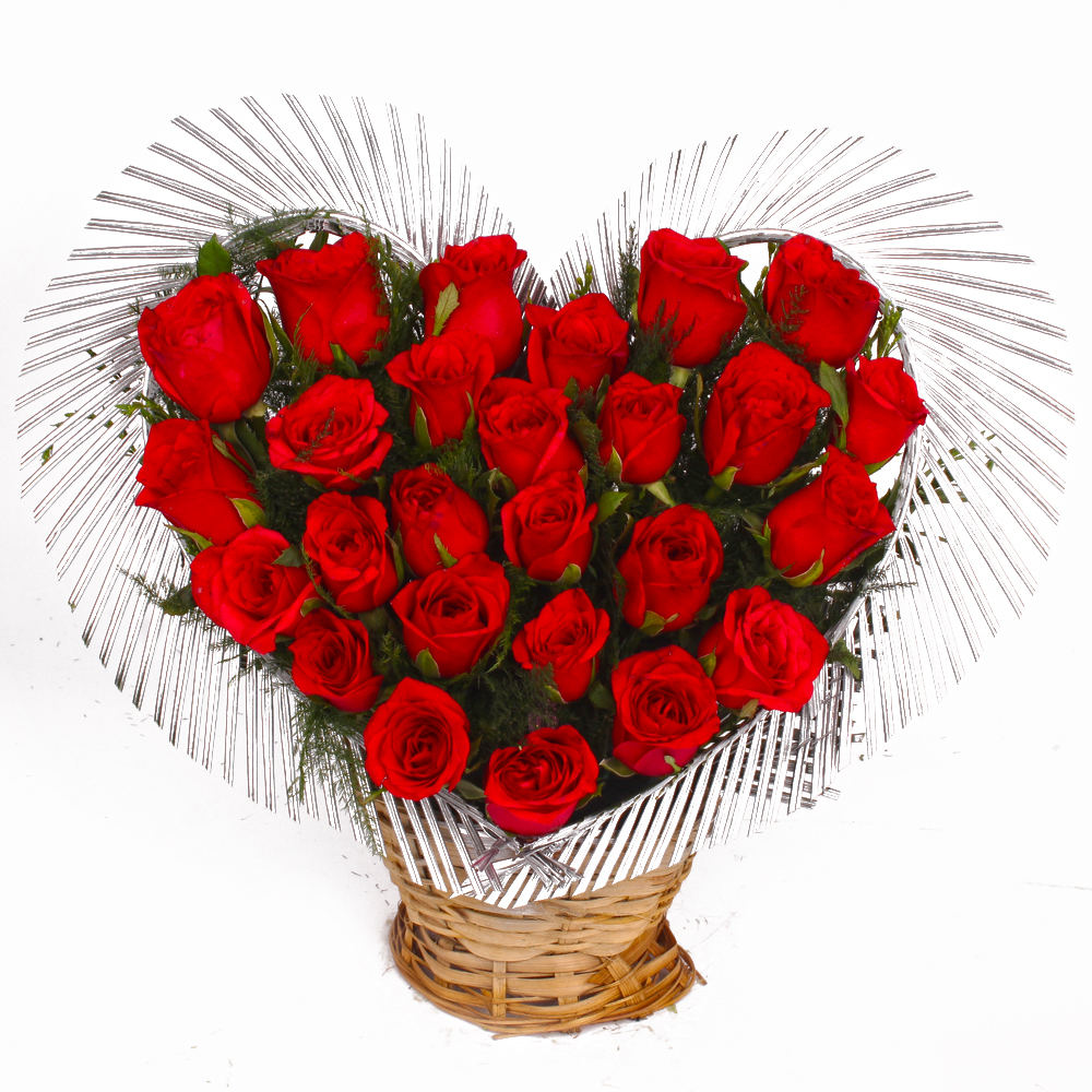 Heart Shape Arrangement of Twenty Five Red Roses
