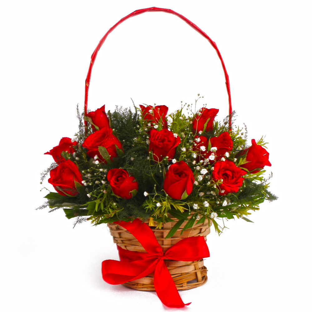 Basket Arrangement of Dozen Red Roses