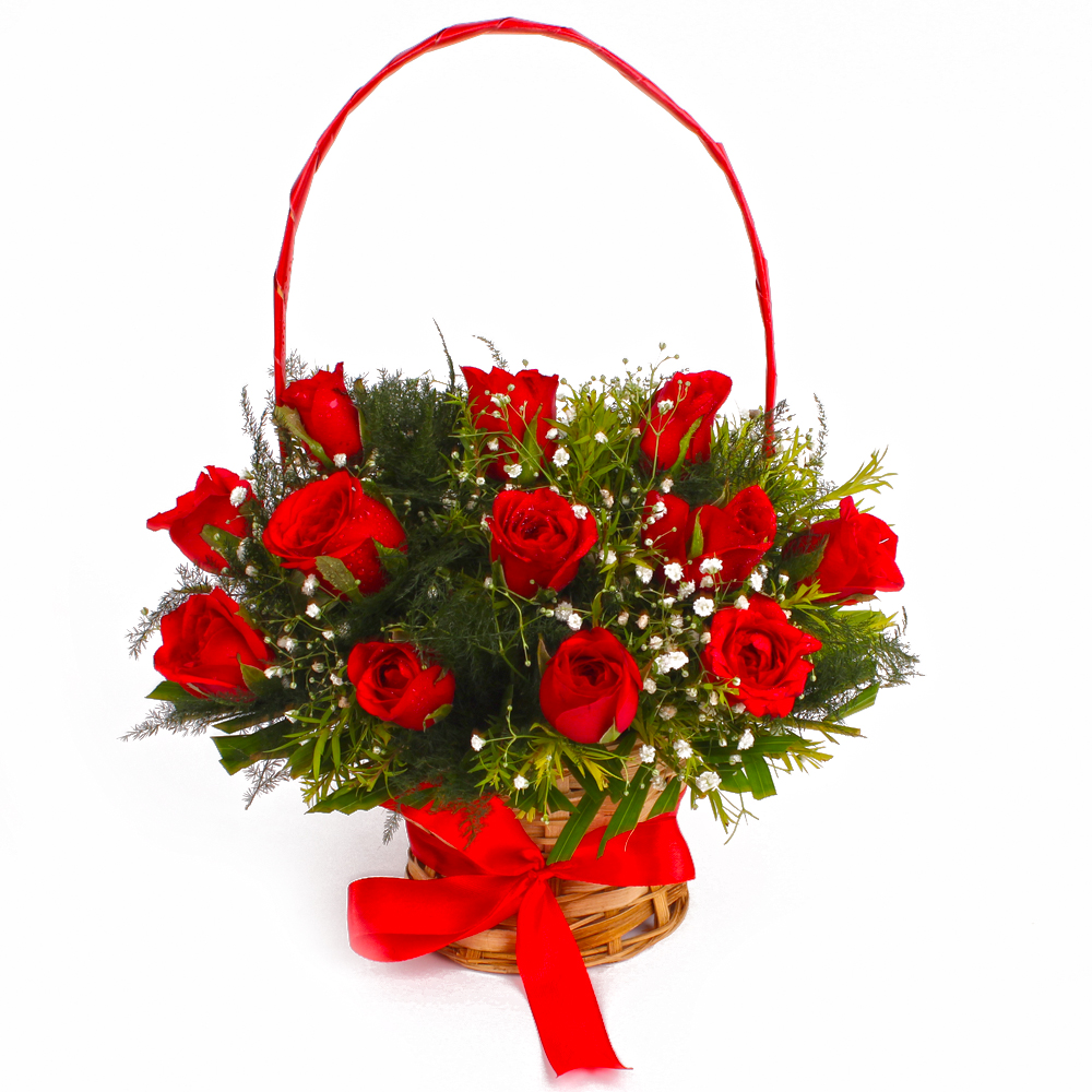 Basket Arrangement of Dozen Red Roses