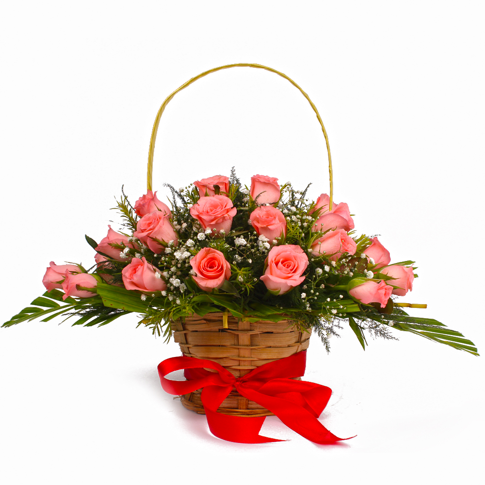 Lovely Basket of 20 Pink Roses