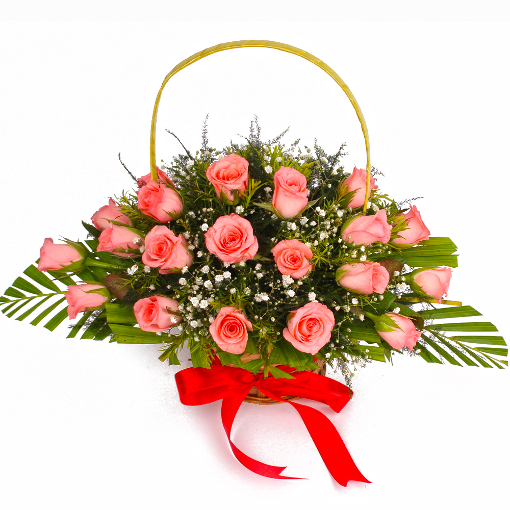 Lovely Basket of 20 Pink Roses