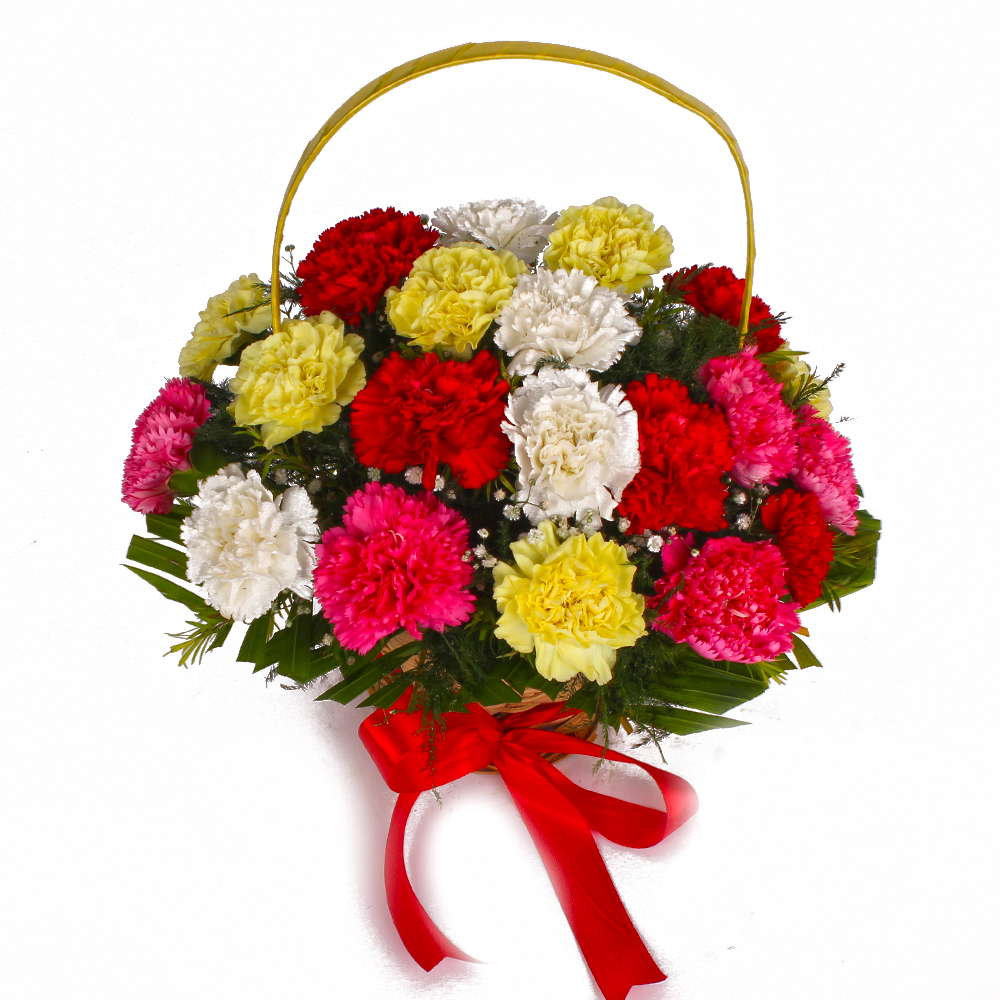 Basket Arrangement of Twenty Colorful Carnations