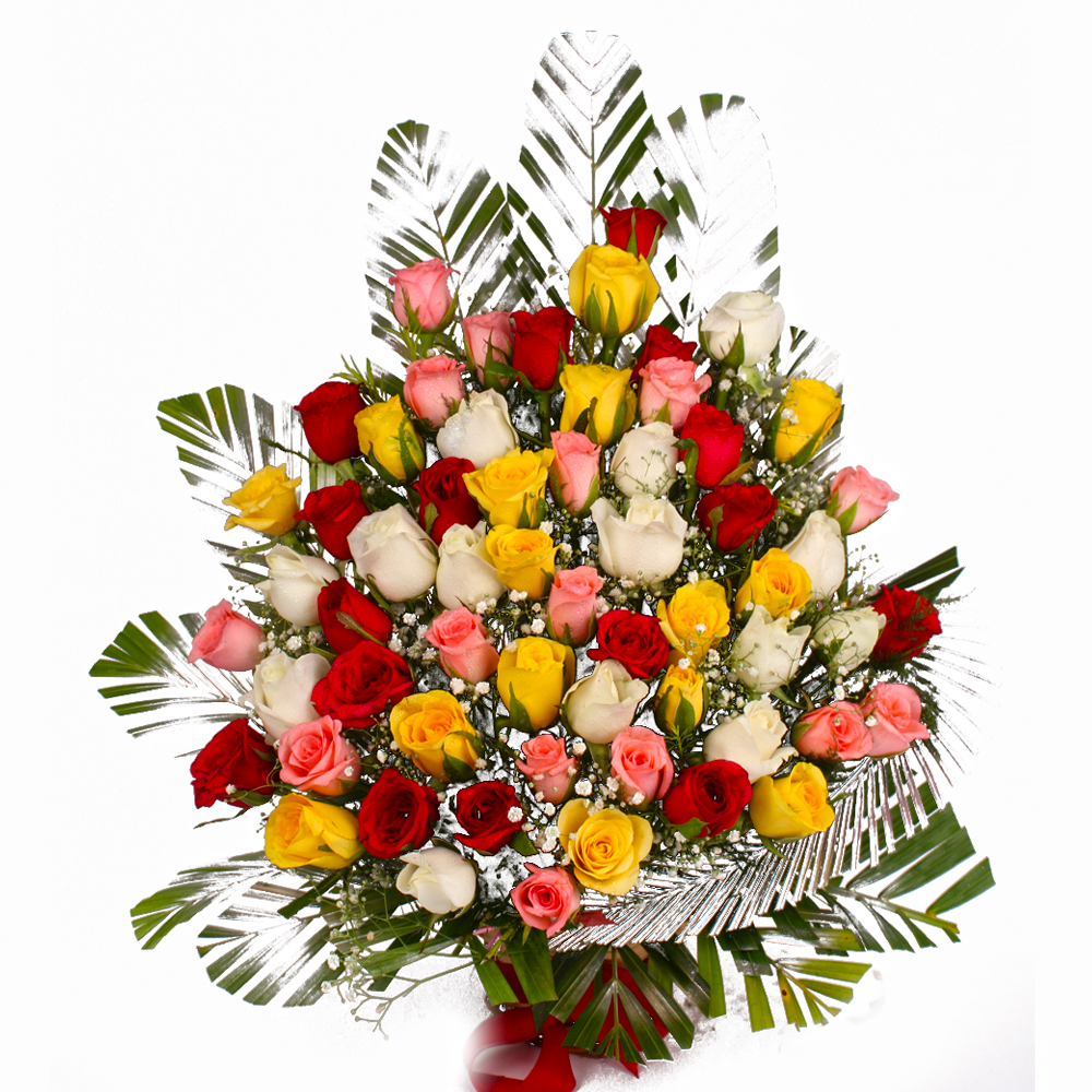 Basket Arrangement of 75 Multi Color Roses