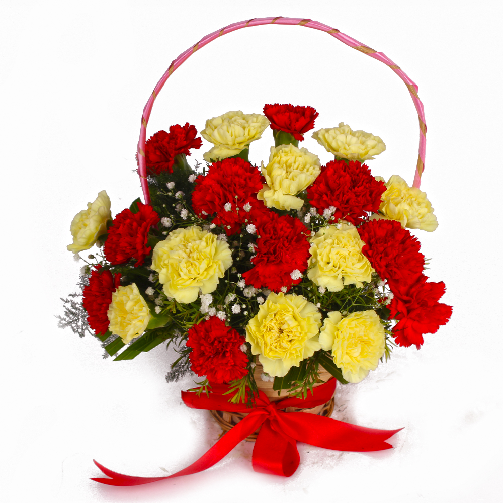 Twenty Red and Yellow Carnations Basket Arrangement